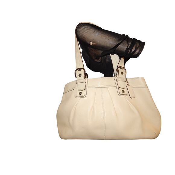 Y2K Coach F13733 Soho Leather Large Tote Shoulder Bag Purse Cream Thick Stitch - Picture 9 of 10